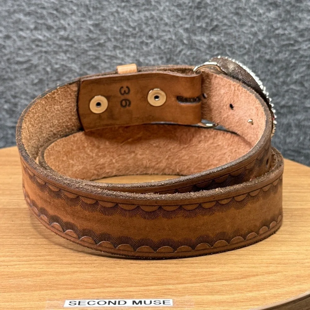 Vintage Nevada Mining Association Leather Belt Mens Size 36 Western Cowboy Ranch
